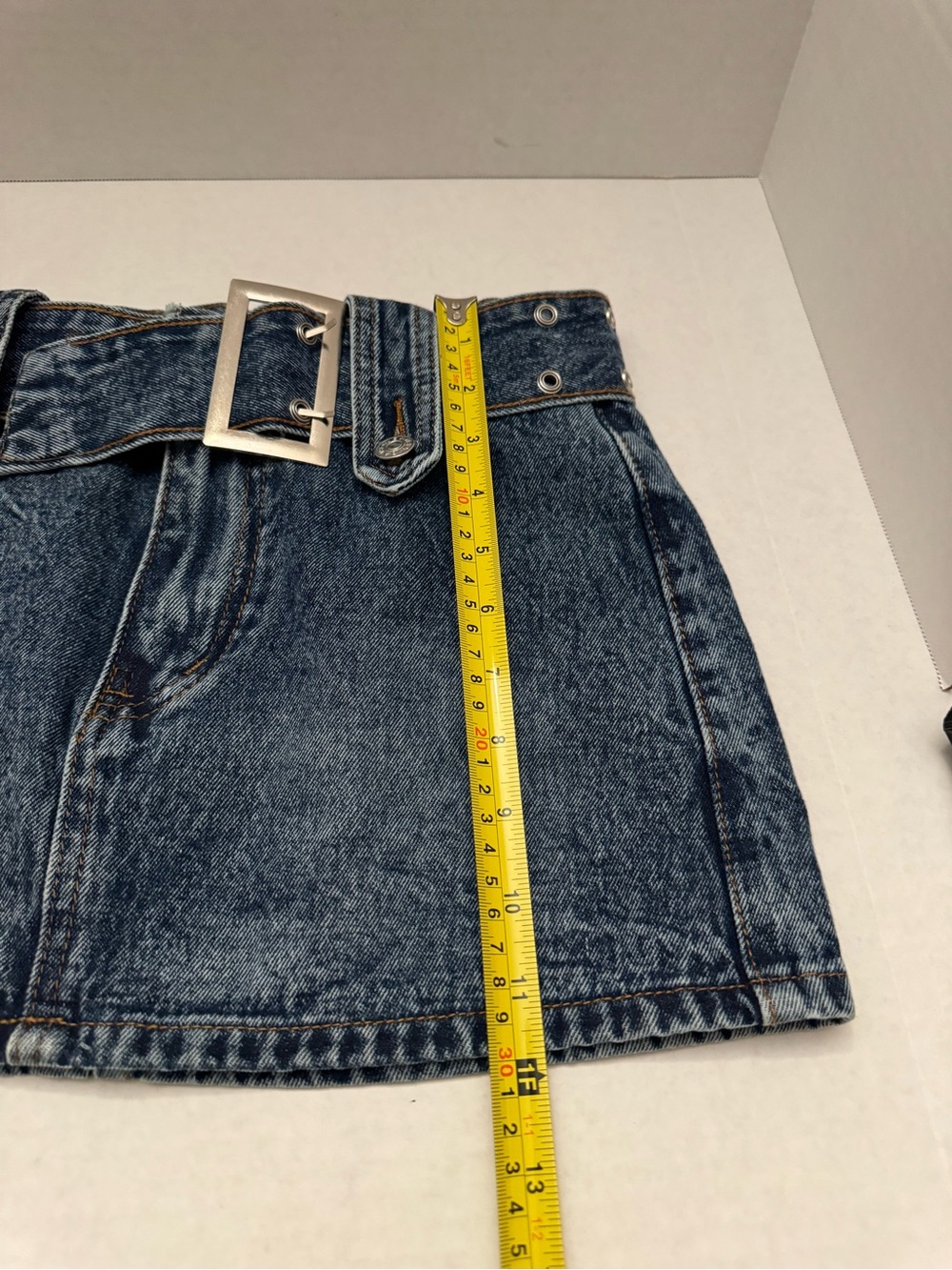 SHEIN Dark Blue Washed Denim Mini Skirt with Belt - Picture 8 of 9